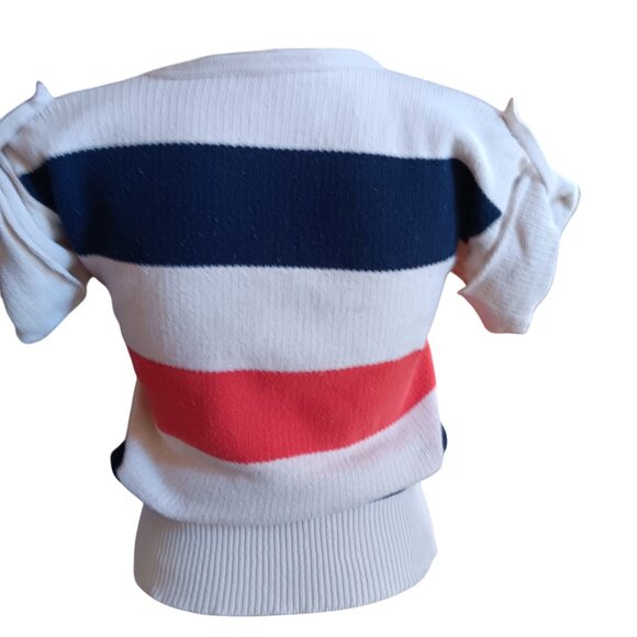 Vintage Women's Medium Top 1970's Monarch Knit Striped Short-Sleeve Sweater Boho - Picture 4 of 6